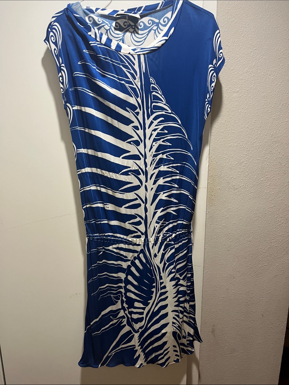 Emilio Pucci Blue & White Tropical Leaf Dress